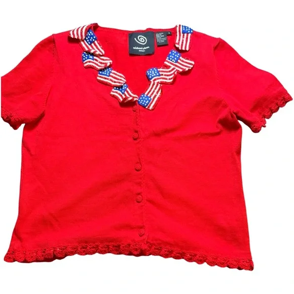 🇺🇸 Vintage Patriotic Flag Cardigan ✨ Sequin Crochet Statement Sweater Size S - Picture 7 of 13